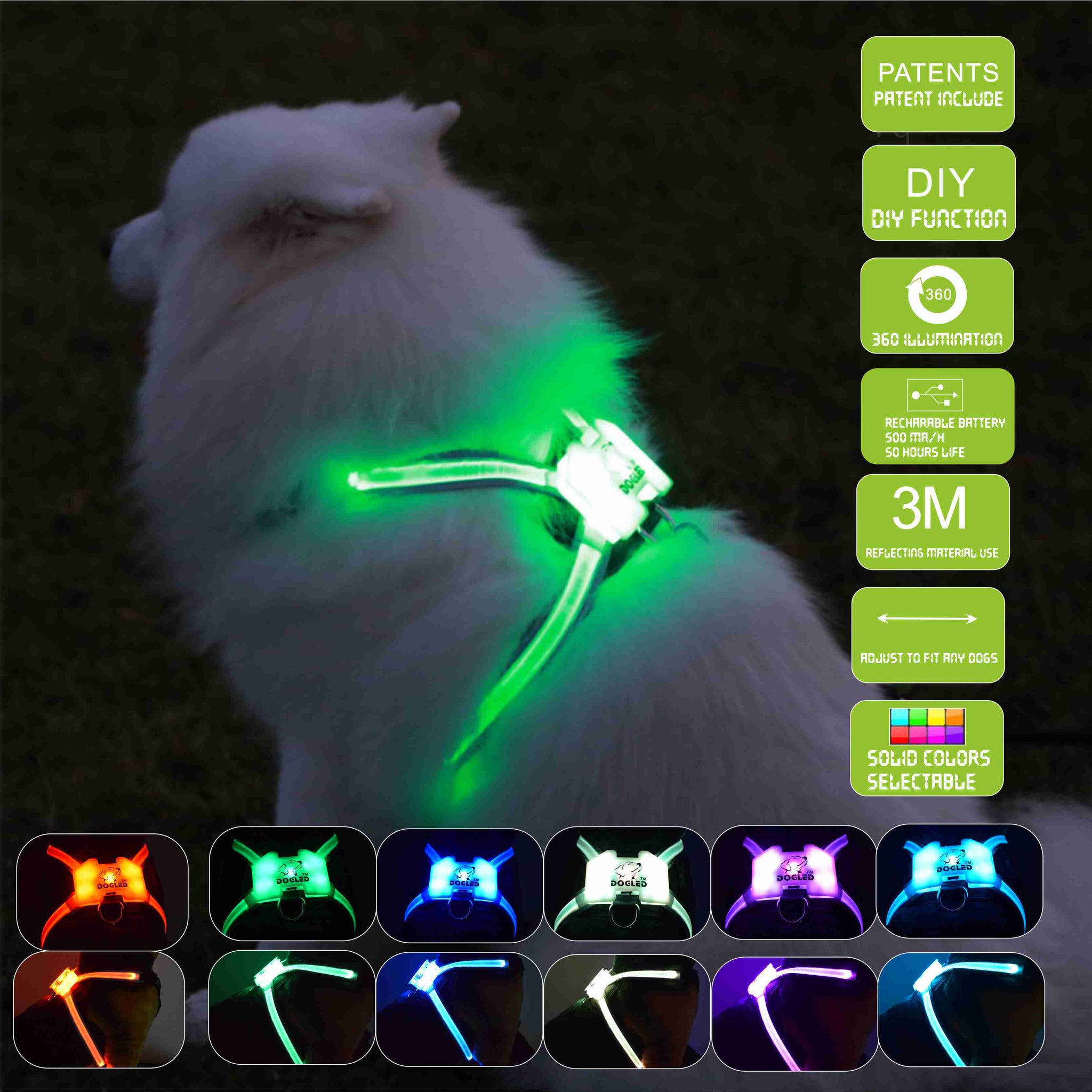 LED Dog Collar - USB Rechargeable Light Up Pet Safety Collar with 7 Colors