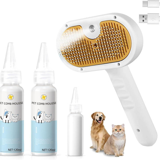 3-in-1 Pet Steam Brush – Gentle Grooming for Cats & Dogs.