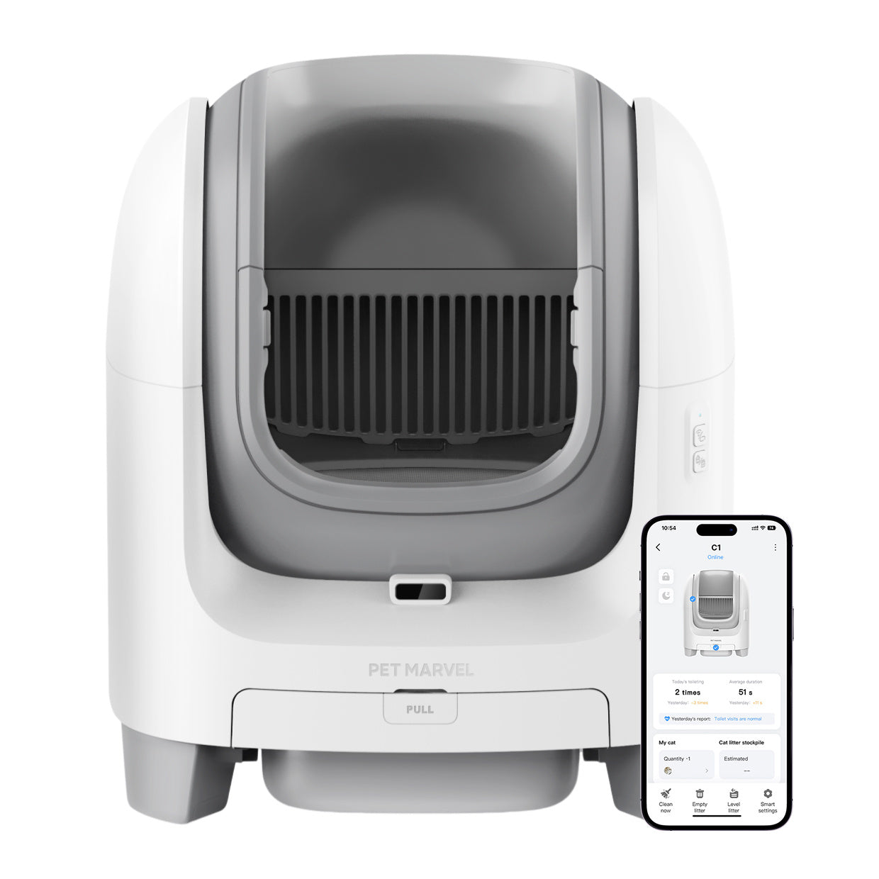 PETMARVEL C1 Smart WiFi Self-Cleaning Litter Box – Large Open Top, White