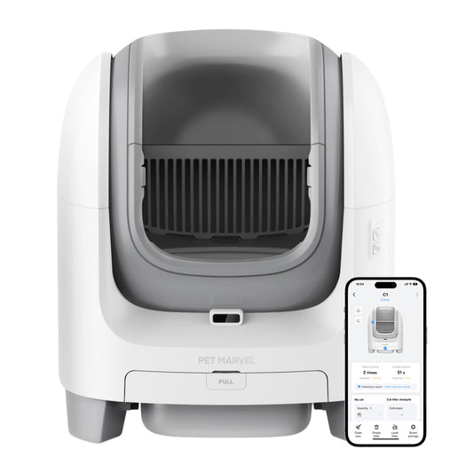 PETMARVEL C1 Smart WiFi Self-Cleaning Litter Box – Large Open Top, White
