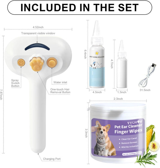 3-in-1 Pet Steam Brush – Gentle Grooming for Cats & Dogs.